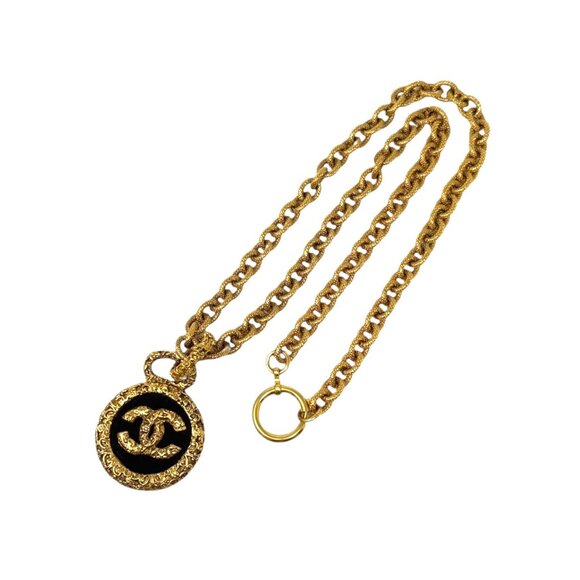 CHANEL Vintage 93A CC Logo Chain Necklace Pendant Gold Black Metal [106385] - Picture 5 of 10